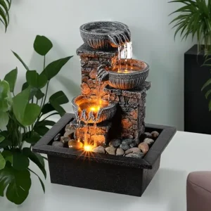 Tabletop Fountain with LED Light Soothing Water Flowing Sound